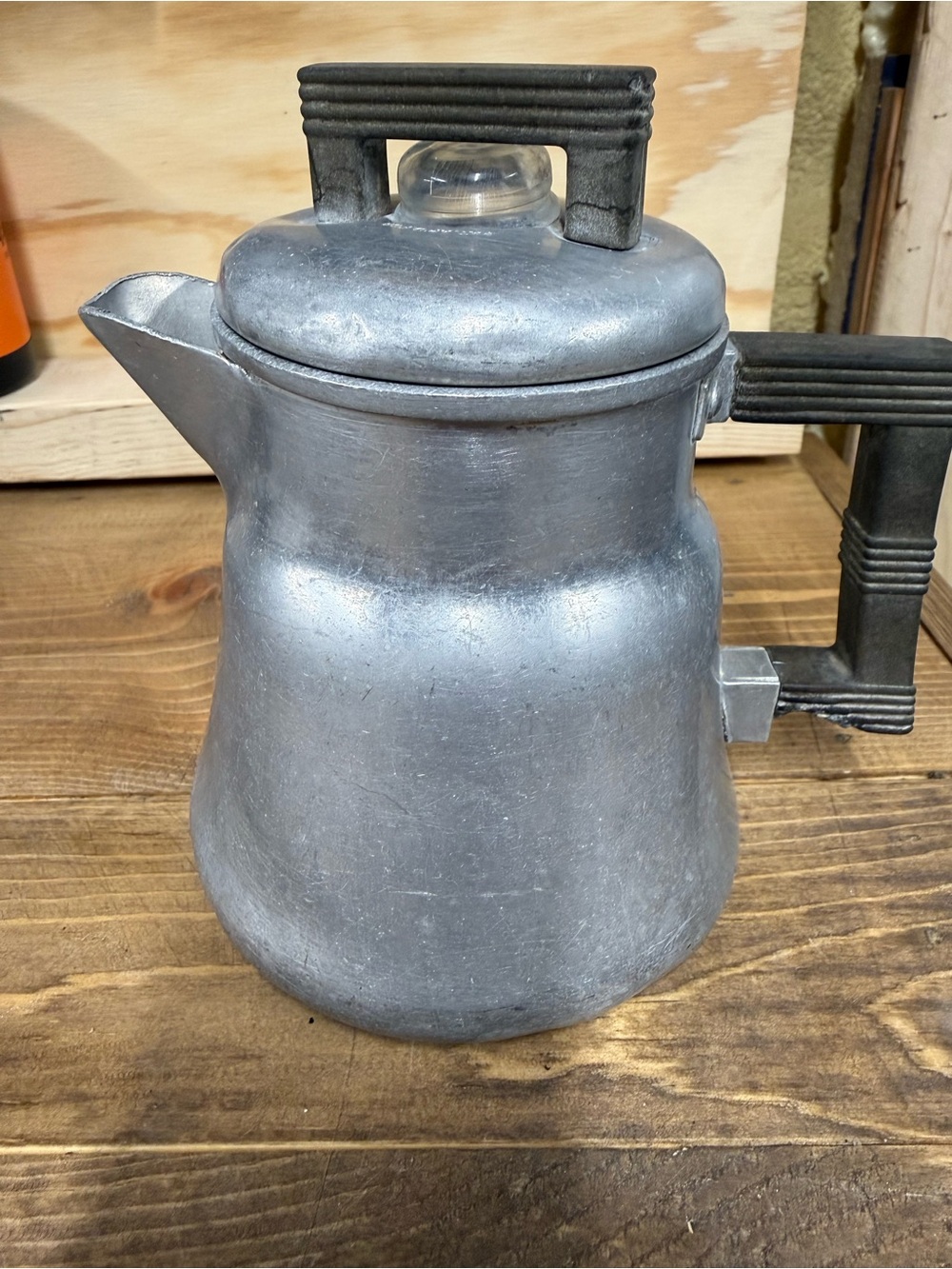 Vintage Wearever Silver Aluminum Coffee Percolator with Black Handle